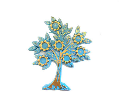 Çiçekli Yapraklı Plastik Mavi Ağaç