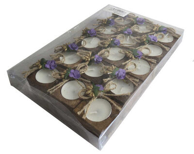 Ağaç Kütük Tealight Mumlu Kare Süslü Mor Pk:15 Kl:300