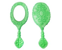  - Oval Plastik Gül Desenli Mint Yeşili Ayna