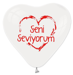  - Balon 1+1 Seni Seviyorum Kalp Beyaz Krmz P100-50