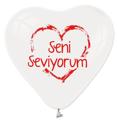 Balon 1+1 Seni Seviyorum Kalp Beyaz Krmz P100-50