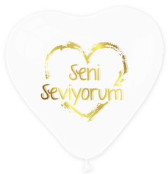  - Balon 1+1 Seni Seviyorum Kalp Şeffaf Altın P100-50