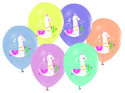 Balon 4+1 Lama Kaktüslü Baskılı Makaron Renkli Pk:100 Kl:50 - Thumbnail