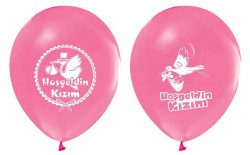  - Hoşgeldin Kızım Baskılı Pembe Balon 12 inç (25x30 cm) 100’lü Paket