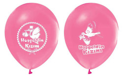  - Hoşgeldin Kızım Baskılı Pembe Balon 12 inç (25x30 cm) 100’lü Paket