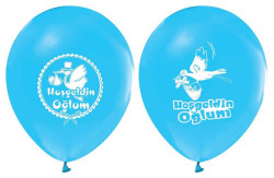  - Hoşgeldin Oğlum Baskılı Mavi Balon 12 inç (25x30 cm) 100’lü Paket