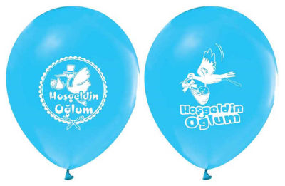 Hoşgeldin Oğlum Baskılı Mavi Balon 12 inç (25x30 cm) 100’lü Paket