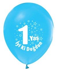  - İyiki Doğdun 1 Yaş Baskılı Mavi Balon 12 inç (25x30 cm) 100’lü Paket