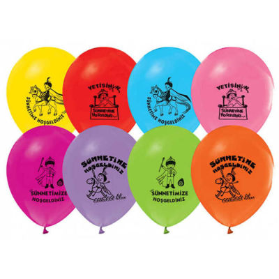 Sünnet Serisi Baskılı Karışık Renkli Balon 12 inç (25x30 cm) 100’lü Paket