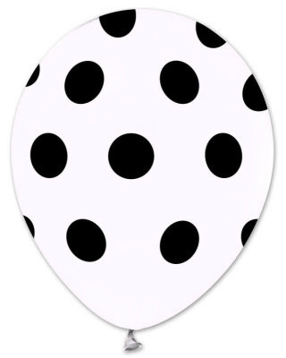 Siyah Puantiyeli Beyaz Balon 12 inç (25x30 cm) 100’lü Paket