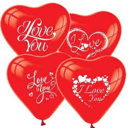  - I Love You Kalp Şeklinde Kırmızı Balon 12 inç (25x30 cm) 10’lu Paket