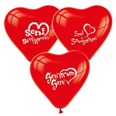 Seni Seviyorum Kalp Şeklinde Kırmızı Balon 12 inç (25x30 cm) 100’lü Paket