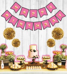 Flama Bayrak Happy Birthday Set Pembe Pk:1 Kl:300 - Thumbnail