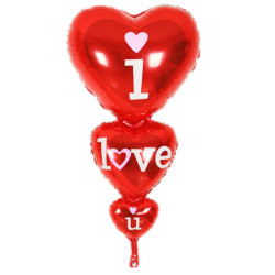  - 3lü Kalp I Love You Folyo Balon (45x86 cm)