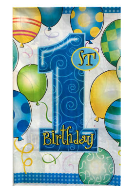 1 Yaş Happy Birthday Masa Örtüsü Mavi (108x180 cm)