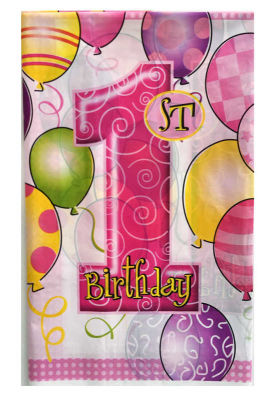 1 Yaş Happy Birthday Masa Örtüsü Pembe (108x180 cm)