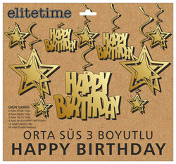 Orta Süs 3 Boyutlu Happy Bırthday Altn Pk10 Lu Set - Thumbnail