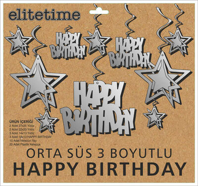 Orta Süs 3 Boyutlu Happy Bırthday Gmş Pk:10 Lu Set