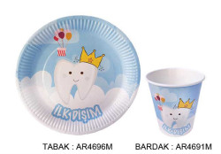 İlk Dişim Mavi Karton Tabak (23 cm) 8’li Paket - Thumbnail