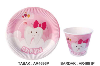 İlk Dişim Pembe Karton Tabak (23 cm) 8’li Paket