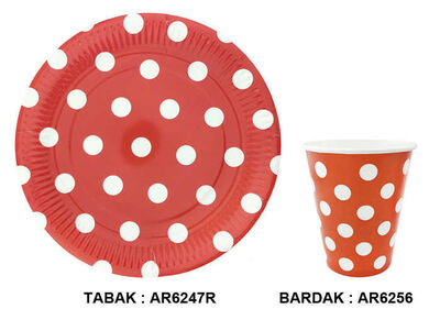 Tabak Karton Kırmızı Puantiyeli 23cm P8-24