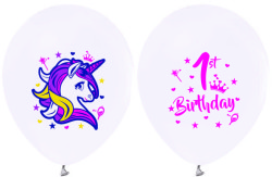  - Unicorn 1 Yaş Beyaz Balon 12 inç (25x30 cm) 100’lü Paket